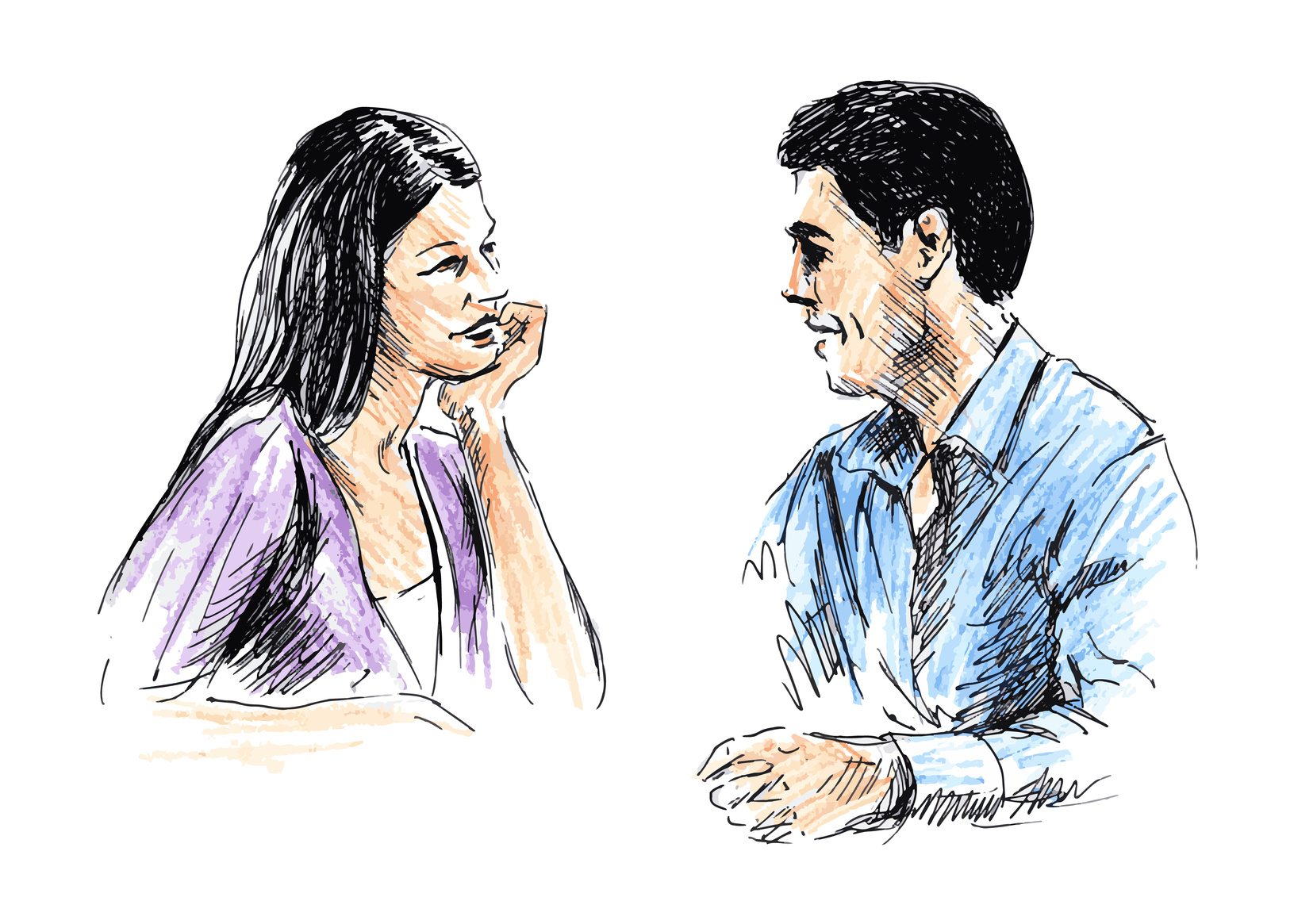 Man and woman talking together. Vector illustration